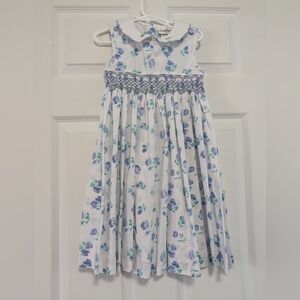 Rare Editions White Dress with Blue Floral Smocking Girls Size 4T
